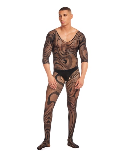 Rainbow Party Supernova Body Stocking 2 pc Set w/Thong – Black S/M by Rene Rofe and Pink Lipstick product image