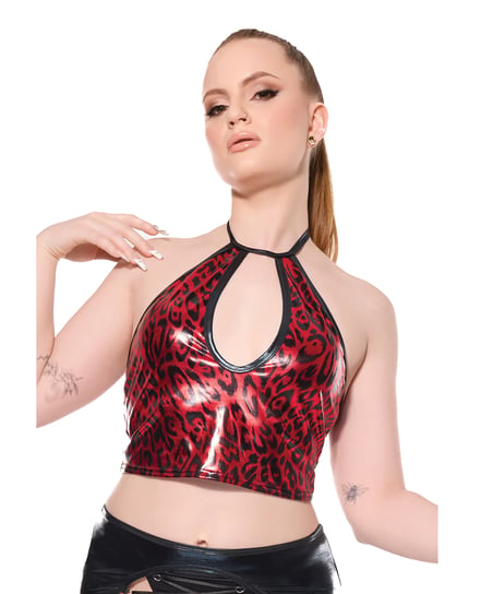 Darque Metallic Wet Look Keyhole Halter Top – Red/Black LG by Darque product image