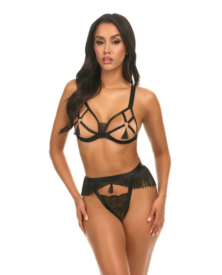 Annika Open Cup 2 pc Set w/Fringe and Tassel Detail – Black L/XL by Oh La La Cheri product image
