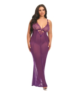 Katana Mesh & Eyelash Lace Gown – Purple 1X/2X by Oh La La Cheri product image