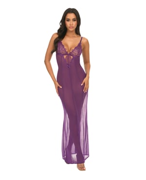 Katana Mesh & Eyelash Lace Gown – Purple S/M by Oh La La Cheri product image