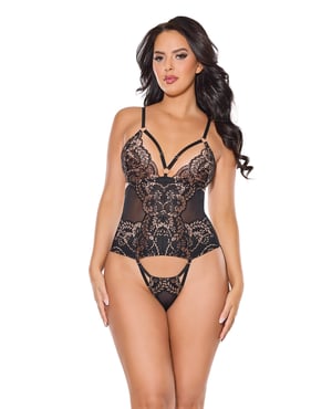 Lace and Mesh Teddy w/Removable Backless Panty – Black/Rose Gold LG by Coquette product image