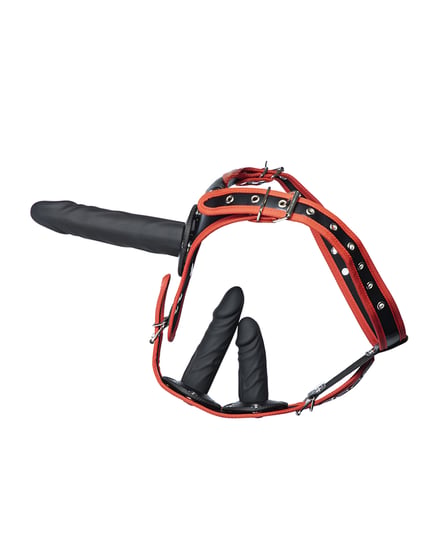 Kinky Play Box Triple Thrill Strap-On Harness Kit – Black/Red by Honey Play Box product image