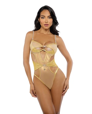 Gilded Beauty Metallic Shimmer Mesh Teddy w/Rhinestone Accents – Gold SM by Roma Confidential product image