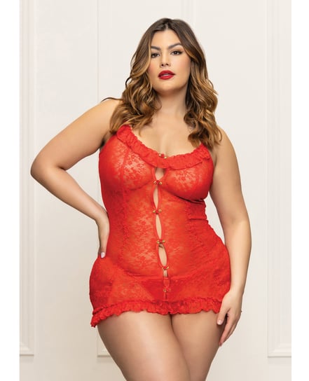 Lace Chemise w/Ruffle Trim & G-String – Red QN by Seven 'til Midnight product image