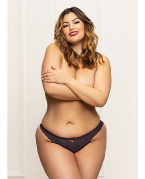 Lace Panty w/Heart Cut Out Back & Pearl Chain Detail – Black 1X/2X by Seven 'til Midnight product image