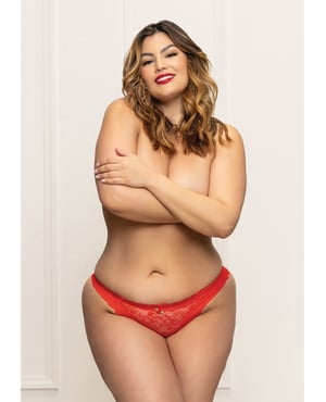Lace Panty w/Heart Cut Out Back & Pearl Chain Detail – Red 1X/2X by Seven 'til Midnight product image