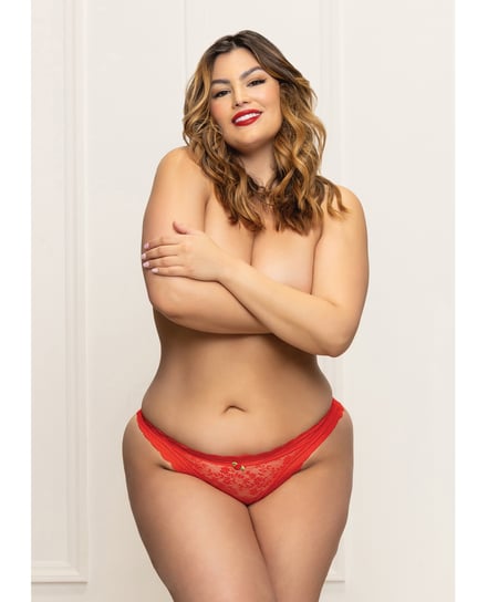 Lace Panty w/Heart Cut Out Back & Pearl Chain Detail – Red 1X/2X by Seven 'til Midnight product image
