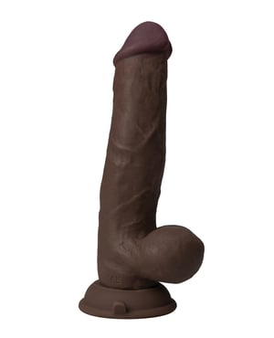 Shaft Flexskin Liquid Silicone 8.5″ Vibrating Side Curve Dong w/Balls – Mahogany by Shaft product image