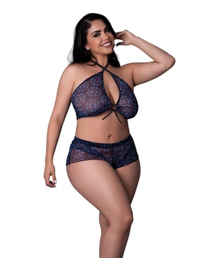 Hazy Dayz Butterfly Blacklight Reflective Halter Top & Short 2 pc Set – Black Multi QN by Exposed product image