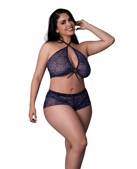 Hazy Dayz Butterfly Blacklight Reflective Halter Top & Short 2 pc Set – Black Multi QN by Exposed product image