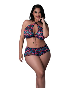 Hazy Dayz Gummy Bear Blacklight Reflective Halter Top & Short 2 pc Set – Multi QN by Exposed product image