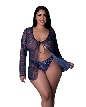 Hazy Dayz Butterfly Blacklight Reflective Tie Front Top & Thong 2 pc Set – Black Multi QN by Exposed product image