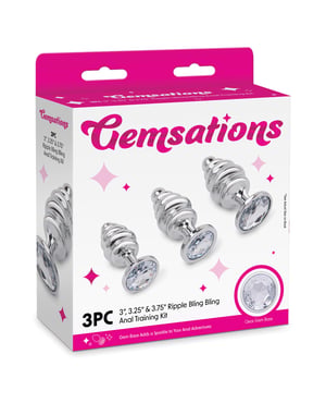 Gemsations 3 pc 2.95″ & 3.25″ & 3.7″ Ripple Bling Bling Metal Butt Plug Training Set – Silver by Gemsations product image