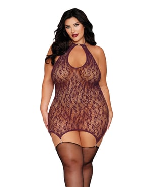 Leopard Pattern Seamless Gartered Chemise – Cherry Lacquer QN by Red Diamond product image
