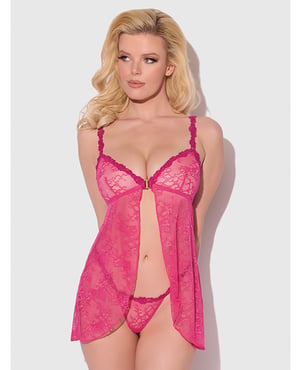 Yvone Lace Babydoll w/Front Closure & G-String 2 pc Set – Pink SM by House of Desire product image