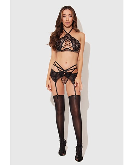 Felicia Mesh and Lace Bralette w/Garter & G-String 3 pc Set – Leopard LG by House of Desire product image