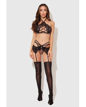 Felicia Mesh and Lace Bralette w/Garter & G-String 3 pc Set – Leopard MD by House of Desire product image
