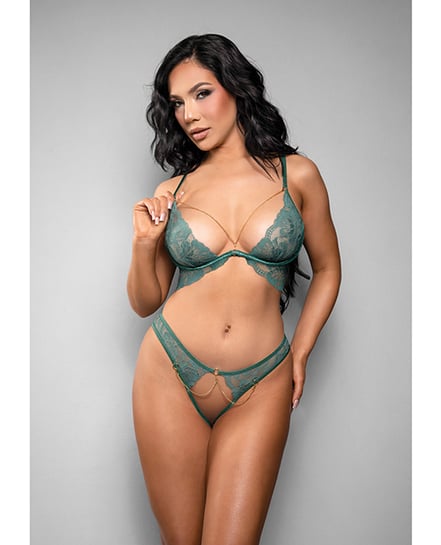 Temptress Aerin Lace Bra w/Removable Chain & Panty 2 pc Set – Green L/XL by Temptress by Fantasy product image