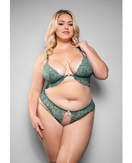 Temptress Aerin Lace Bra w/Removable Chain & Panty 2 pc Set – Green 3X/4X by Temptress by Fantasy product image