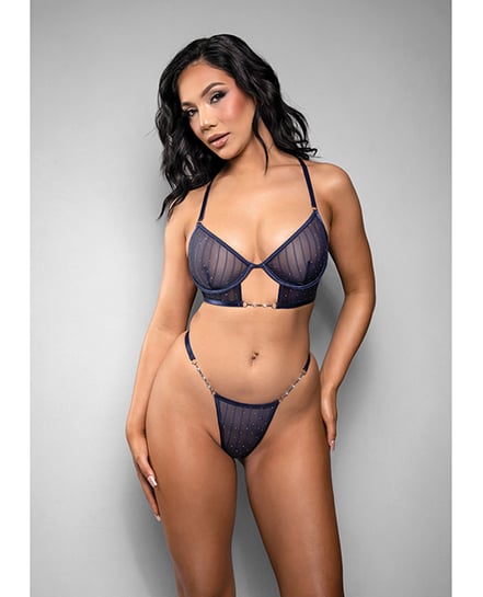 Temptress Celeste Sheer Striped Rhinestone Mesh Bra w/G-String 2 pc Set – Navy M/L by Temptress by Fantasy product image