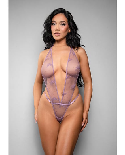 Temptress Gisele Sheer Floral Mesh Open Back Teddy – Lavender S/M by Temptress by Fantasy product image