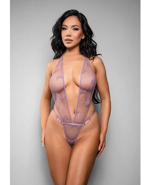 Temptress Gisele Sheer Floral Mesh Open Back Teddy – Lavender L/XL by Temptress by Fantasy product image