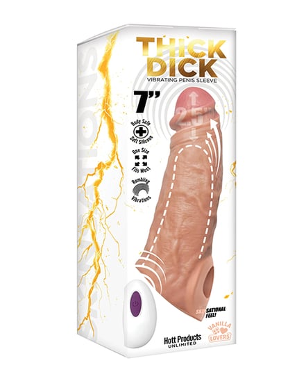 Skinsations Thick Dick Vibrating Sleeve w/Remote Control Multi-Function – Vanilla by Hott Products product image