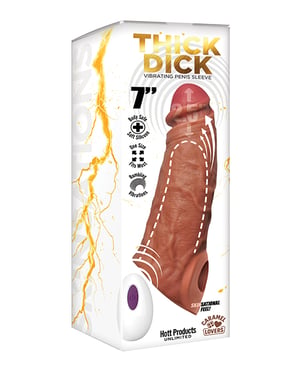 Skinsations Thick Dick Vibrating Sleeve w/Remote Control Multi-Function – Caramel by Hott Products product image