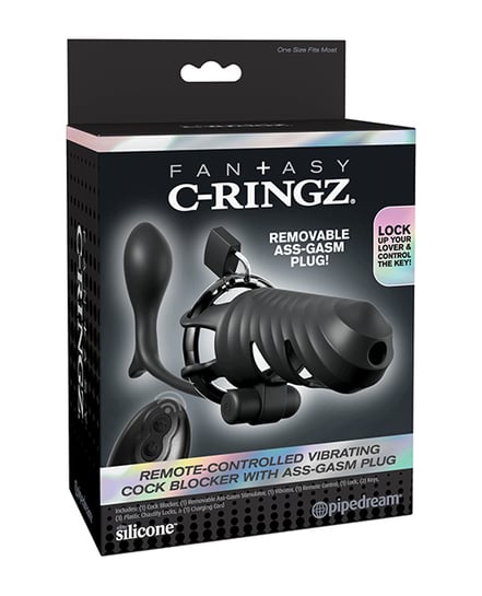 Fantasy C-Ringz Remote Controlled Vibrating Cock Blocker w/Ass-Gasam Plug – Black by Fantasy C-Ringz product image