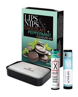 Sensuva Lips & Nips Pleasure Kit – Chocolate Nip Zip + Chocolate Peppermint XBalm + 50 Ways to Kiss Guide by Sensuva product image