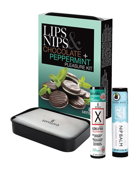 Sensuva Lips & Nips Pleasure Kit – Chocolate Nip Zip + Chocolate Peppermint XBalm + 50 Ways to Kiss Guide by Sensuva product image