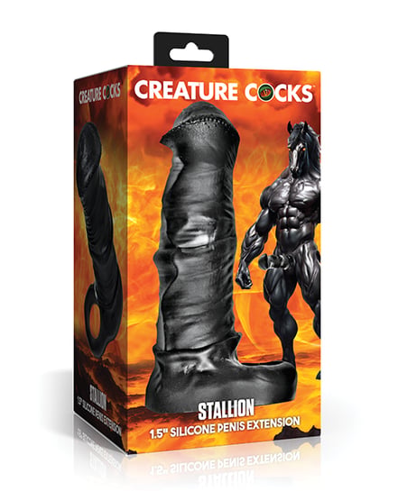 Creature Cocks Stallion 1.5″ Silicone Penis Extension – Black/Silver – Extra Large by Creature Cocks product image
