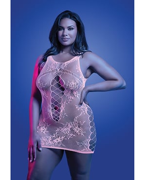 Magnetism Glow-in-the-Dark Lace Knit Dress; Glows Pink – White QN by Glow by Fantasy Lingerie product image