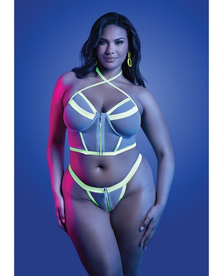 Supernatural Glow-in-the-Dark Zipper Bralette & Thong – White QN by Glow by Fantasy Lingerie product image