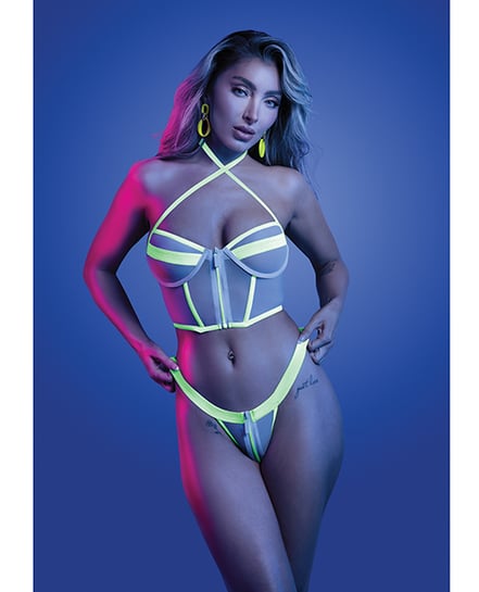 Supernatural Glow-in-the-Dark Zipper Bralette & Thong – White L/XL by Glow by Fantasy Lingerie product image