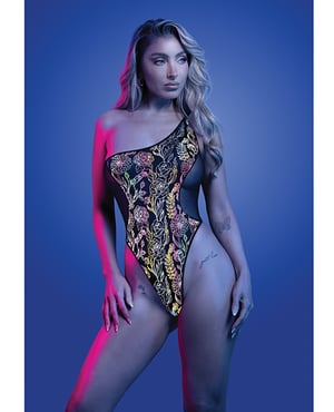 Luminescent Flash Reflective Floral Print Teddy – Black L/XL by Glow by Fantasy Lingerie product image