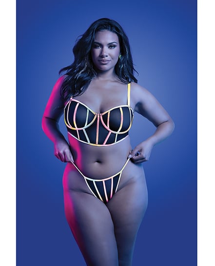 Solar Flare Flash Reflective Binding Underwire Bra & Thong – Black QN by Glow by Fantasy Lingerie product image