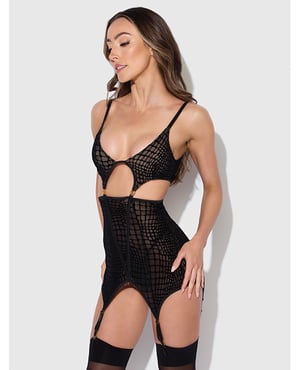 Snake Velvet-Burnout Mesh Chemise & G-String Set – Black LG by House of Desire product image