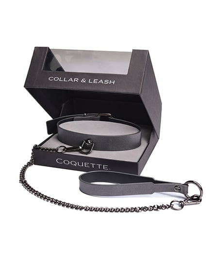 Pleasure Collection Gunmetal Glam Collar & Leash w/Removable Chain by Coquette Pleasure Collection product image