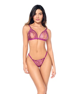 Sheer Lace Triangle Top w/Panty 2 pc Set – Pink S/M by Mapale product image