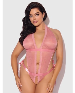 Kiki Lace & Satin Drop Off Teddy – Rose 3X/4X by House of Desire product image