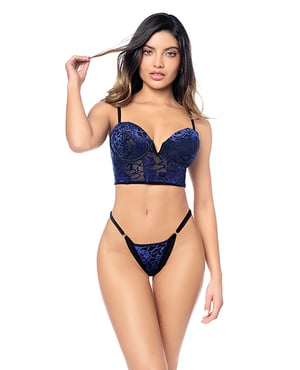 Underwire Bustier w/Removeable Straps & Adjustable Panty 2 pc Set – Black/Blue L/XL by Mapale product image