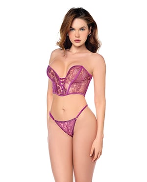 Mesh Bustier & G-String w/Adjustable Sides 2 pc Set – Pink S/M by Mapale product image