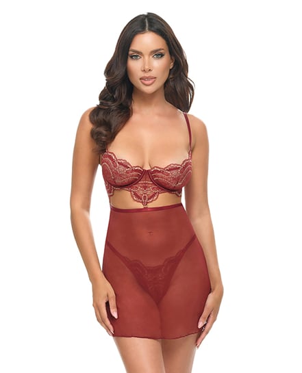 Arielle Unlined Underwire Lace Babydoll w/G-String – Burgundy S/M by Oh La La Cheri product image