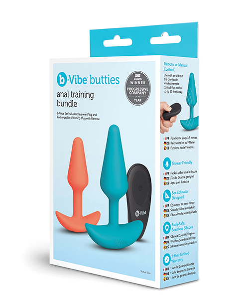 Anal Training Bundle 2-Piece Set Includes Beginner Plug & Rechargeable Vibrating  Plug w/Remote by b-vibe | Phareros