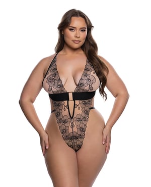 Orchid Blossom Embroidered Teddy – Black/Nude 1X by Roma Confidential product image