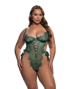 Dreamer’s Lust Lace and Satin Teddy – Green 2X by Roma Confidential product image