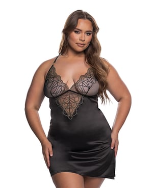 Beaded Belle Metallic Embroidery w/Bead Lace Chemise – Black/Gold 1X by Roma Confidential product image