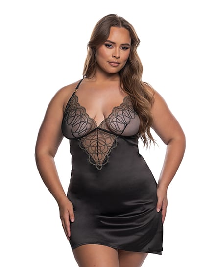Beaded Belle Metallic Embroidery w/Bead Lace Chemise – Black/Gold 1X by Roma Confidential product image